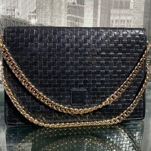 Authentic Rare FENDI Black Leather Woven Clutch Bag
